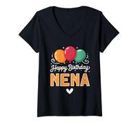 Femme Joyeux Anniversaire en Disant Nena T-Shirt avec Col en V