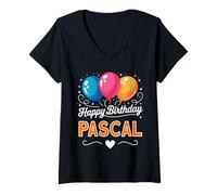 Femme Joyeux Anniversaire en Disant Pascal T-Shirt avec Col en V