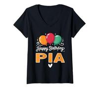 Femme Joyeux Anniversaire en Disant Pia T-Shirt avec Col en V