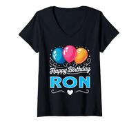 Femme Joyeux Anniversaire en Disant Ron T-Shirt avec Col en V