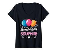Femme Joyeux Anniversaire en Disant Seraphine T-Shirt avec Col en V
