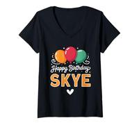 Femme Joyeux Anniversaire en Disant Skye T-Shirt avec Col en V