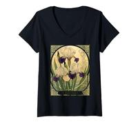 Femme Joyeux Anniversaire en février, Iris Flowers T-Shirt avec Col en V
