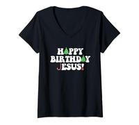 Femme Joyeux Anniversaire Jésus Amusant de Noël pour garçon T-Shirt avec Col en V