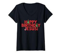 Femme Joyeux Anniversaire Jésus Amusant de Noël pour garçon T-Shirt avec Col en V