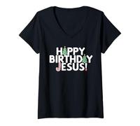 Femme Joyeux Anniversaire Jésus Amusant de Noël pour garçon T-Shirt avec Col en V