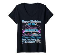 Femme Joyeux Anniversaire, ma sœur, Mon Ange au Paradis, Memory T-Shirt avec Col en V