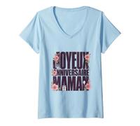 Femme Joyeux Anniversaire Maman Message Amour Fete T-Shirt avec Col en V