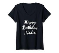 Femme Joyeux Anniversaire Nadia T-Shirt avec Col en V