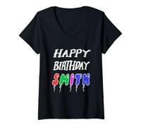 Femme Joyeux Anniversaire Smith T-Shirt avec Col en V