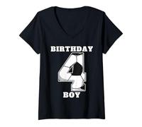 Femme Joyeux Anniversaire Soccer Squad 4ème Anniversaire Joueur T-Shirt avec Col en V