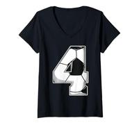 Femme Joyeux Anniversaire Soccer Squad 4ème Anniversaire Joueur T-Shirt avec Col en V