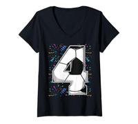 Femme Joyeux Anniversaire Soccer Squad 4ème Anniversaire Joueur T-Shirt avec Col en V