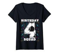 Femme Joyeux Anniversaire Soccer Squad 4ème Anniversaire Joueur T-Shirt avec Col en V