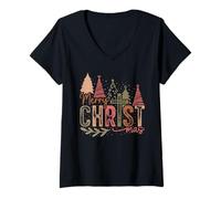 Femme Joyeux Christ Mas Noël Foi Chrétienne Jésus Croix T-Shirt avec Col en V