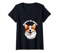 Femme Joyeux Corgi T-Shirt avec Col en V