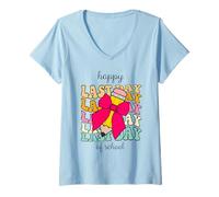 Femme Joyeux dernier jour d'école pour filles Coquette Bow Hello Summer T-Shirt avec Col en V