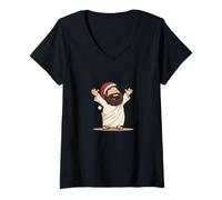 Femme Joyeux Jésus Christ avec Bonnet de Père Noël pour garçons et Filles T-Shirt avec Col en V