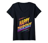 Femme Joyeux jeudi et Divertissement en Semaine T-Shirt avec Col en V