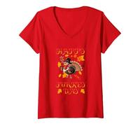 Femme Joyeux Jour De La Dinde Noël Thanksgiving T-Shirt avec Col en V, Rouge, S