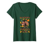 Femme Joyeux Jour De La Dinde Noël Thanksgiving T-Shirt avec Col en V, Vert Forêt, L
