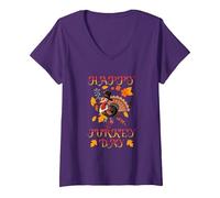 Femme Joyeux Jour De La Dinde Noël Thanksgiving T-Shirt avec Col en V, Violet, M