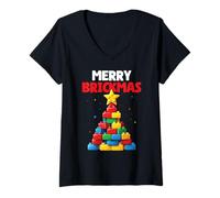 Femme Joyeux Noël à Brickmas Block Building Builder Brick Master T-Shirt avec Col en V