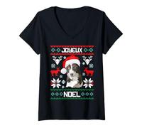 Femme Joyeux Noël - Border Collie - Doux chien de Noël T-Shirt avec Col en V