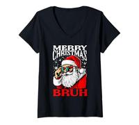 Femme Joyeux Noël Bruh Drôle de Père Noël Alpha Gen Z Mème Rizzler T-Shirt avec Col en V