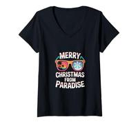 Femme Joyeux Noël Depuis Paradise Tropical Beach T-Shirt avec Col en V