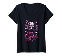 Femme Joyeux Noël Festif Slasher Candy Cane Menace T-Shirt avec Col en V