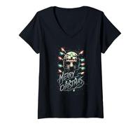 Femme Joyeux Noël Festif Slasher Candy Cane Menace T-Shirt avec Col en V