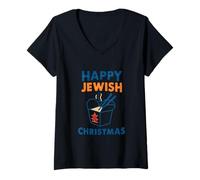 Femme Joyeux Noël juif Festif Hanoukka Humour T-Shirt avec Col en V