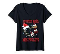 Femme Joyeux Noël Mes Poulets Cadeau Fêtes Coeur T-Shirt avec Col en V