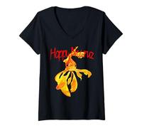 Femme Joyeux Poisson Rouge Nowruz Fantail T-Shirt avec Col en V