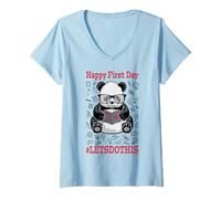 Femme Joyeux Premier Jour, Faisons ce Panda pour la rentrée T-Shirt avec Col en V