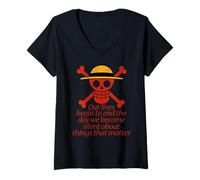 Femme Joyeux Roger. Nos Vies... des Choses Qui comptent. T-Shirt avec Col en V