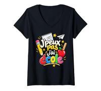 Femme J'peux Pas J'Ai école Cahier Pomme Humour Scolaire T-Shirt avec Col en V