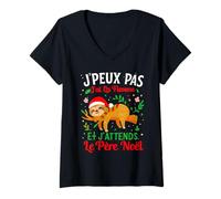 Femme J'Peux Pas J'Ai La Flemme Et J'attends Le Père Noël Drôle T-Shirt avec Col en V