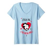 Femme J'peux Pas J'Ai Mon Mec - Cadeau Couple Amour Saint Valentin T-Shirt avec Col en V