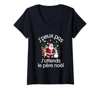 Femme J'peux Pas J'attends Le Père Noël Pull Noel T-Shirt avec Col en V