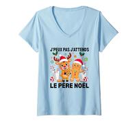 Femme J'Peux Pas J'attends Le Père Noël T-Shirt avec Col en V