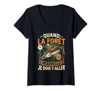 Femme J'Peux Pas Je Dois Faire du Bois Tronçonneuse Drole Bûcheron T-Shirt avec Col en V