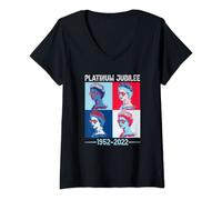 Femme Jubilee British Monarch Queen Jubilé de platine 70 ans 2022 T-Shirt avec Col en V