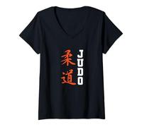 Femme Judo avec caractères Chinois T-Shirt avec Col en V