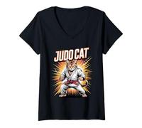 Femme Judo Cat Chat Judoka Tigre Arts Martiaux T-Shirt avec Col en V