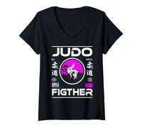 Femme Judo Fighter avec Kanji pour Judoka T-Shirt avec Col en V