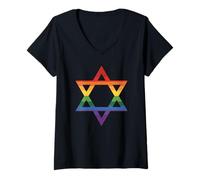 Femme Juif LGBTQ Rainbow Star of David Jew Gay Pride Parade T-Shirt avec Col en V