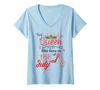 Femme Juillet 1958 Anniversaire This Queen Was Born In July 1958 T-Shirt avec Col en V