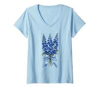 Femme Juillet Naissance Fleur Delphinium Aquarelle Bloom T-Shirt avec Col en V